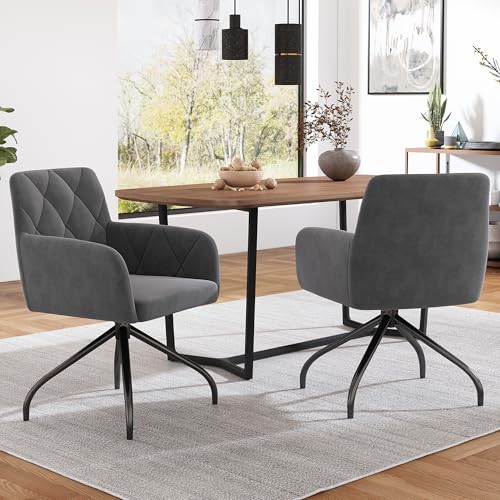 2er Set 360° Drehbarer Esszimmerstühle mit Rautenmuster,Gepolsterter Sessel mit 4 Metallbeinen,Moderner Lounge-Stuhl,Wohnzimmerstuhl für Shlafzimmer,Arbeitzimmer,Lendenwirbelstütze,Samt,anthrazit 2er Set 360° Drehbarer Esszimmerstühle mit Rautenmuster,Gepolsterter Sessel mit 4 Metallbeinen,Moderner Lounge-Stuhl,Wohnzimmerstuhl für Shlafzimmer,Arbeitzimmer,Lendenwirbelstütze,Samt,anthrazit von Wuudi