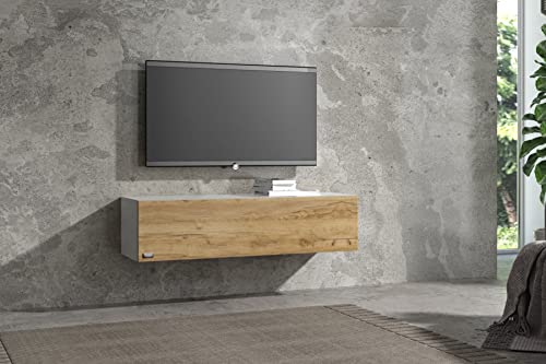 Wuun® 100cm/ Front Eiche (Korpus Perl-Matt-Grau)/8 Größen/6 Farben/TV Lowb8ard TV Board hängend Hängeschrank Wohnwand/Somero von Wuun