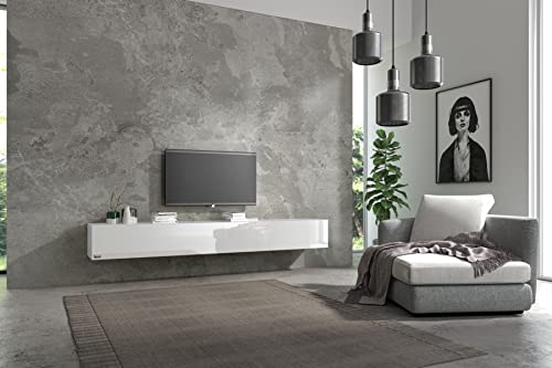 Wuun® 200cm/ Front Weiß-Hochglanz (Korpus Perl-Matt-Grau)/8 Größen/6 Farben/TV Lowb8ard TV Board hängend Hängeschrank Wohnwand/Somero von Wuun