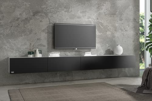 Wuun® 280cm/ Front Schwarz-Matt (Korpus Perl-Matt-Grau)/8 Größen/6 Farben/TV Lowb8ard TV Board hängend Hängeschrank Wohnwand/Somero von Wuun