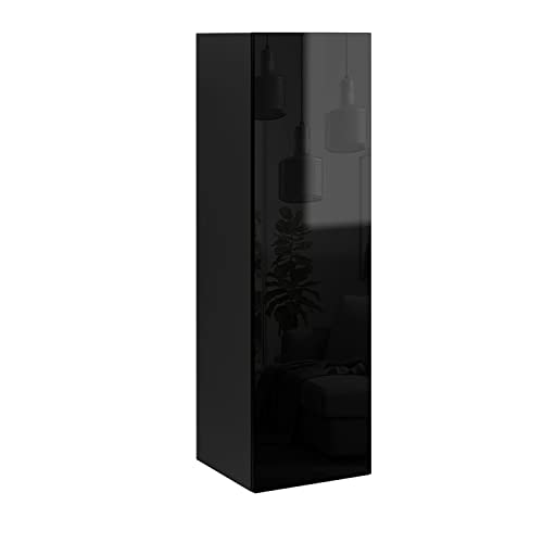 Wuun® Hochschrank 100cm Hängeschrank Badezimmerschrank Wohnwand (Schwarz-Matt/Schwarz-Hochglanz) von Wuun