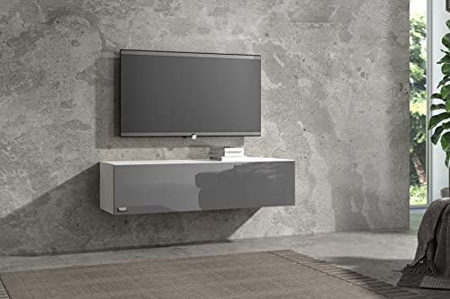 Wuun® Somero Korpus Weiß Hochglanz /100cm-280cm /Front Grau-Hochglanz/TV Lowboard TV Board Hängend Hängeschrank Wohnwand von Wuun