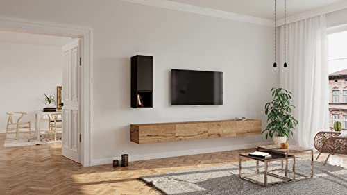 Wuun® Somero Lowboard Tv-Board Wohnwand SW1 (Board: Eiche/Hochschrank: Schwarz-Matt, 240cm (120cm x 2)) von Wuun