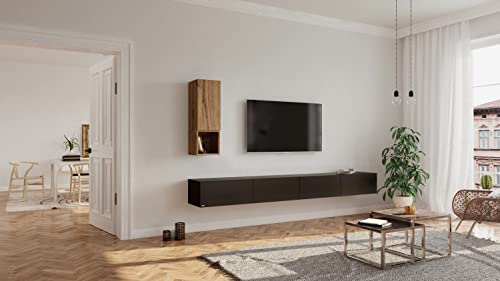 Wuun® Somero Lowboard Tv-Board Wohnwand SW1 (Board: Schwarz-Matt/Hochschrank: Eiche, 240cm (120cm x 2)) von Wuun