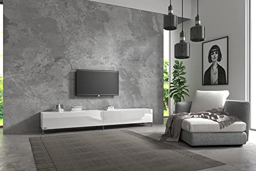 Wuun® TV-Board Lowboard Wohnwand TV-Bank Somero / 200cm (2 x 100cm) / Weiß-Hochglanz/Vita Chrom von Wuun