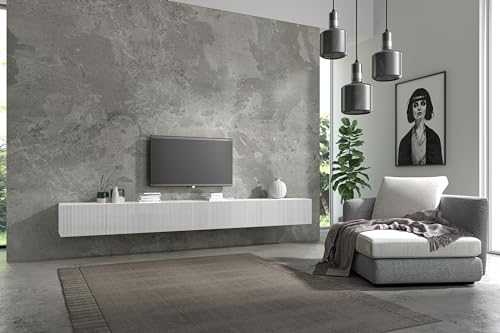 Wuun® TV Lowboard TV Board hängend I 100cm-280cm I Hängeschrank Wohnwand/Somero Weiß-Matt Lamellen I 280cm von Wuun