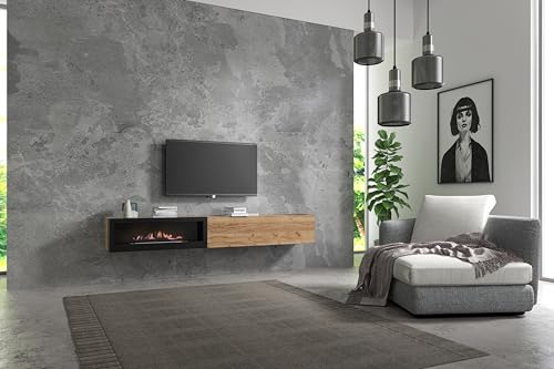 Wuun® TV-Schrank Lowboard Somero Kamin I 180cm I Hängeschrank | Somero Eiche I TV Lowboard Wohnzimmer von Wuun
