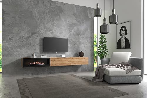 Wuun® TV-Schrank Lowboard Somero Kamin I 220cm I Hängeschrank | Somero Eiche I TV Lowboard Wohnzimmer von Wuun