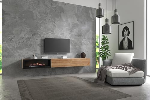 Wuun® TV-Schrank Lowboard Somero Kamin I 260cm I Hängeschrank | Somero Eiche - Eiche-Lamelle I TV Lowboard Wohnzimmer von Wuun
