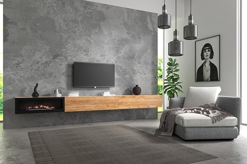 Wuun® TV-Schrank Lowboard Somero Kamin I 280cm I Hängeschrank | Somero Eiche I TV Lowboard Wohnzimmer von Wuun