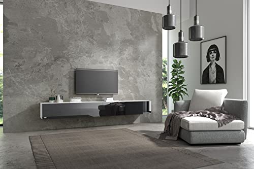 Wuun® TV Lowboard TV Board hängend I 100cm-280cm I Hängeschrank Wohnwand/Somero Weiß-Matt/Schwarz-Hochglanz I 200cm Wuun® TV Lowboard TV Board hängend I 100cm-280cm I Hängeschrank Wohnwand/Somero Weiß-Matt/Schwarz-Hochglanz I 200cm von Wuun