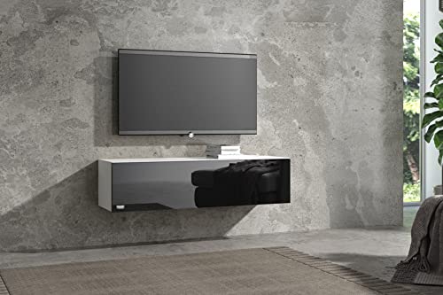 Wuun® TV Lowboard TV Board hängend I 100cm-280cm I Hängeschrank Wohnwand/Somero Weiß-Matt/Schwarz-Hochglanz I 120cm von Wuun
