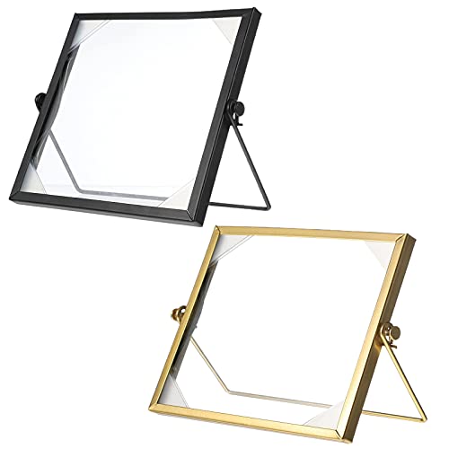 Bilderrahmen 15x15 Glas, 2 Pcs Schwimmende Bilderrahmen, Tisch Bilderrahmen, Glas Metall Bilderrahmen, Fotorahmen Aufstellen, Home Decoration ideal für Fotos, Kunstwerke, Poster (Gold, Schwarz) von Wuuooei