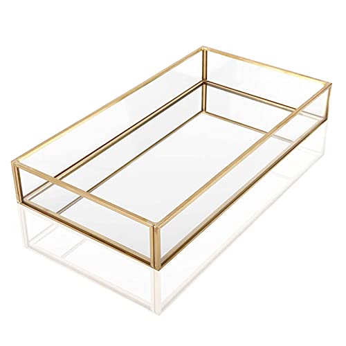 Dekotablett Glas Gold, Tablett Deko Spiegel, Kosmetik Tablett Gold, Spiegeltablett Dekotablett, Kosmetik Organizer Aufbewahrung Tablett, für Schminktisch Kommode Badezimmer Schlafzimmer (30*20*5.5cm) von Wuuooei