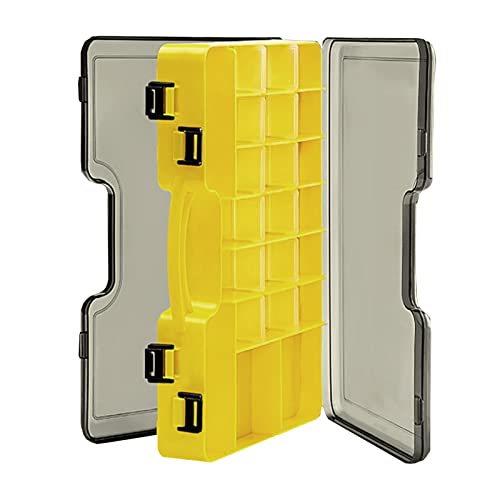 Doppelseitige Angelbox, Kunststoff Angelzubehör Köderbox, Aufbewahrungsbox für Angelzubehör mit Fächern, Wasserdicht Tragbare angel Zubehör Box für Angelbegeisterten (29L x 19B x 5,8H cm, Gelb) von Wuuooei