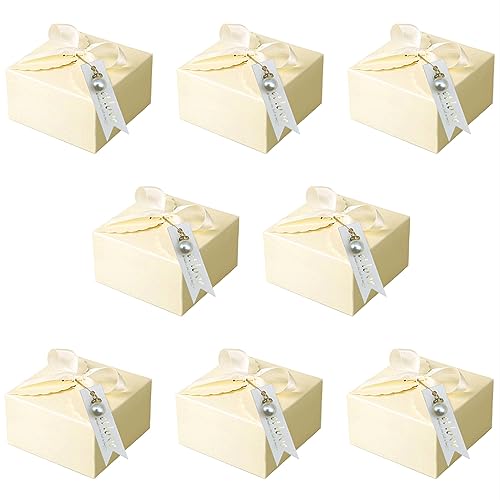 Favour Boxes with Ribbon, 20pcs Scalloped Gift Box with Cards and Pearl Pendant Wedding Candy Boxes for Guests, Paper Candy Boxes Gift Card Box Leer, Small Boxes for DIY Wedding and Party Gifts von Wuuooei