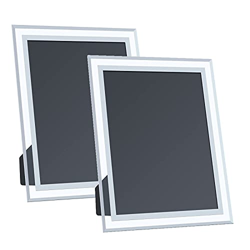 Fotorahmen Glas 10x15, 2 Stück Tisch Fotorahmen, Porträt Rahmen, Bilderrahmen mit Standfuß, Photo Rahmen Silber, Bilderrahmen Vertikal oder Horizontal für Familienfotos Babyfotos und Hochzeitsfotos von Wuuooei