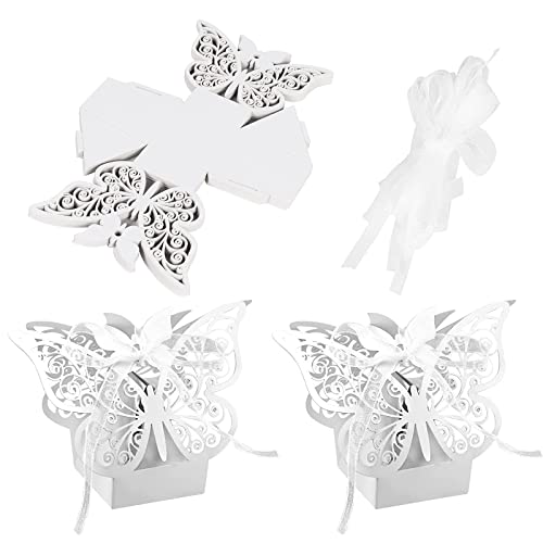 Wuuooei Klein Hochzeit Geschenkschachtel, 50 Stück Hochzeit Süßigkeiten Schachtel, Hochzeit Geschenkbox mit Schleife, Hochzeit Süßigkeiten Box, für Hochzeit Geburtstag Party (Weiß) von Wuuooei