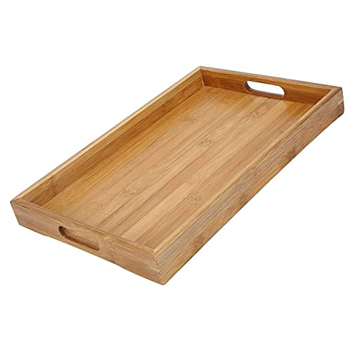 Serviertablett Bambus, Servierplatte Holz mit Griff, Bambus Tablett Rechteckig, Tee Serviertablett, Frühstückstablett Bambus, Servierteller für Couchtisch, Schreibtisch, Wohnzimmer, Küche(38x25x4 cm) von Wuuooei