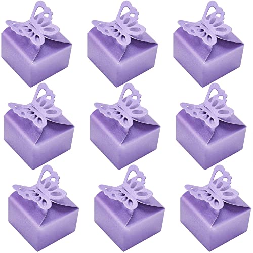 Süßigkeiten Schachtel Hochzeit 50 STK Klein Geschenkbox Hochzeit Gastgeschenk Boxen Schmetterling Geschenkbox Gastgeschenk Süßigkeiten Kästen für Hochzeit Geburtstag Party Taufe Babyparty (Purple) von Wuuooei
