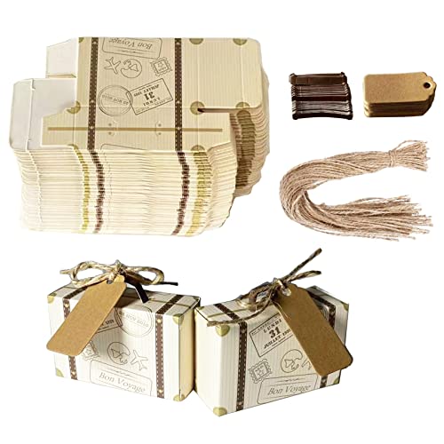 Wuuooei 50PCS kleine Kraft Papier Geschenkbox Hochzeit Schmuck Schachtel Gastgeschenke Süßigkeiten Schokolade Kartonagen Bonboniere Favour Boxen mit Schlagworten für Kinder Geburtstag, Hochzeit von Wuuooei