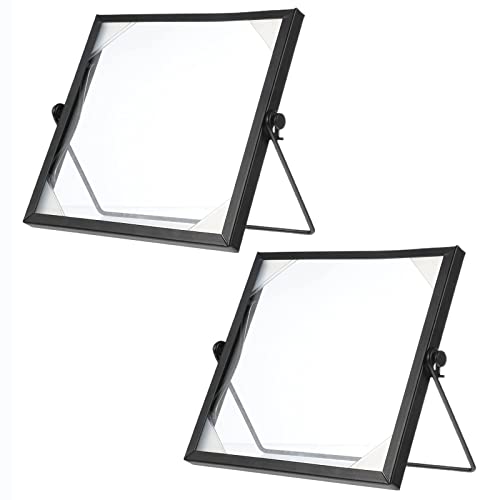 Wuuooei Bilderrahmen 15x15 Glas, 2 Pcs Schwimmende Bilderrahmen, Tisch Bilderrahmen, Glas Metall Bilderrahmen, Fotorahmen Aufstellen, Home Decoration ideal für Fotos, Kunstwerke, Poster (Schwarz) von Wuuooei