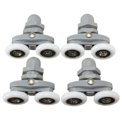 Doppelrollen für Duschtüren, Haken und Räder, oben und unten, Badezimmer-Ersatzteile, geeignet für 4–10 mm Glas (23 mm), 4 Stück von Wuyangcun