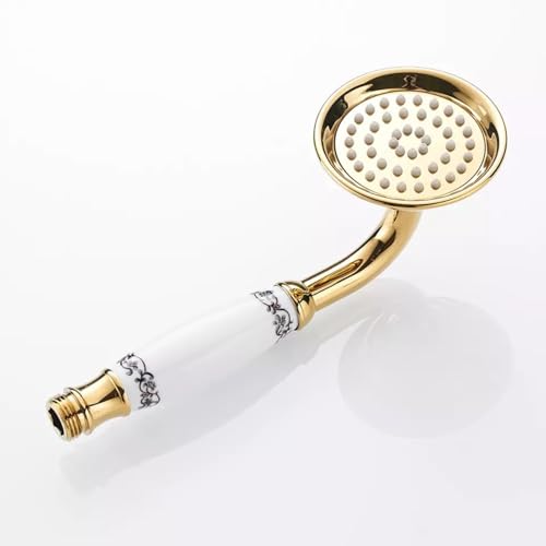 Wuyangcun Nostalgie Handbrause Retro Duschkopf Brausekopf aus Edelstahl Duschbrause Keramik Griff mit Blau Blume Muster Gold von Wuyangcun