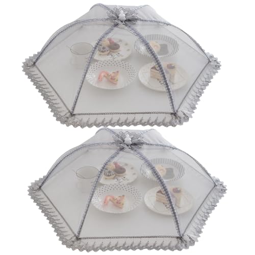 2 Stück 80 cm x 80 cm große Premium-Abdeckung aus Netzstoff, Lebensmittelabdeckung, Zelt-Regenschirm, wiederverwendbar und faltbar, für Picknicks, Netz, Lebensmittelabdeckungen halten Fliegen, Käfer, von Wuyue Hua
