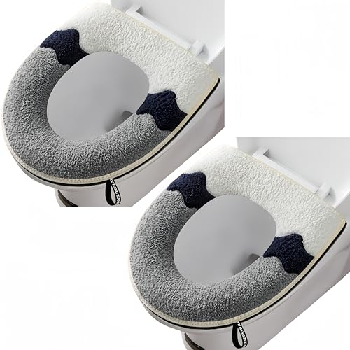 2 Stück dickere Badezimmer Weiche Toilettensitzbezug Pad mit Griff Toilettendeckel Abdeckung Kissen Weich Dicker Waschbar Passt auf alle ovalen WC-Sitze von Wuyue Hua