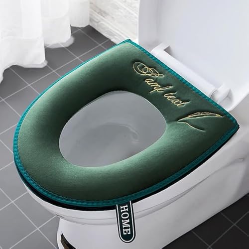 2 Stück dickere Badezimmer weiche Toilettensitzbezug Pad mit Griff Toilettendeckel Abdeckung Kissen Weich Dicker Waschbar Passt Alle Oval Toilettensitze Grün von Wuyue Hua