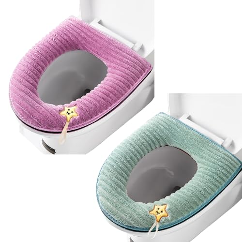 2 Stück dickere Badezimmer Weiche Toilettensitzbezug Pad mit Griff Toilettendeckel Abdeckung Kissen Weich Dicker Waschbar Passt auf alle ovalen WC-Sitze von Wuyue Hua