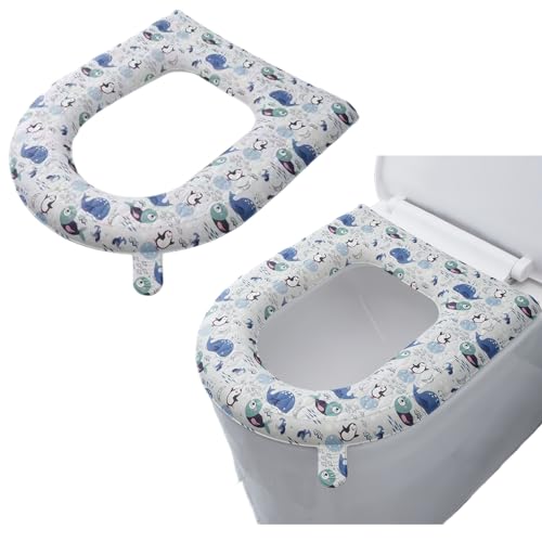 2 x WC-Sitzbezug, Toilettensitzwärmer, länglicher Toilettensitzbezug, gepolstertes Toilettensitzkissen, O-förmig, waschbar oder tragbar, WC-Deckel-Tankabdeckung von Wuyue Hua