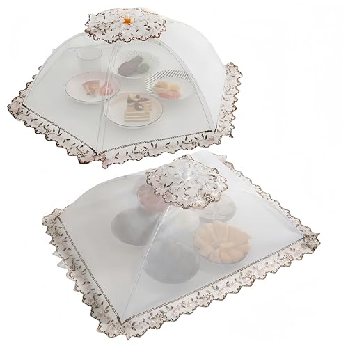 Großer Premium Pop-Up Mesh Screen Food Cover Zelt Regenschirm, wiederverwendbare und zusammenklappbare Picknick Food Covers im Freien Mesh, Net Food Covers halten Fliegen (80X80CM+70X50CM) von Wuyue Hua