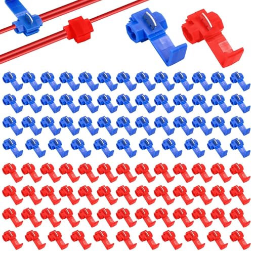 100 Stk Abzweigverbinder Set Kfz Stromdiebe kfz, Kabeldiebe Kfz Kabelabzweiger Kfz Schnellverbinder, Quickverbinder Schnellabzweiger (Rot, Blau) von Wvu & Wvo