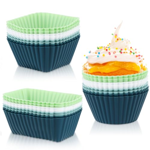 24 Stück Muffinform Silikon, Wiederverwendbare Silikon Muffinförmchen, Antihaft Beschichtete Muffin backform für Kuchen, Eincreme und Pudding von Wvu & Wvo