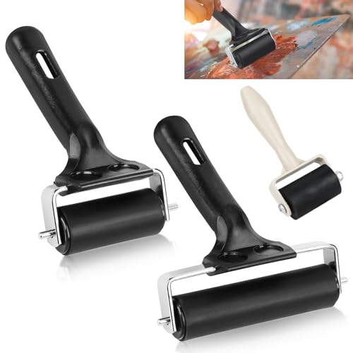 3 Stk Gummiwalzen Gummiroller Farbwalze Linoldruck 3.5cm/6cm/10cm Malerwalze Gummi Andrückroller Brayer Roller Schwarz Linolfarbwalze Walzen mit Griff 3 Stk Gummiwalzen Gummiroller Farbwalze Linoldruck 3.5cm/6cm/10cm Malerwalze Gummi Andrückroller Brayer Roller Schwarz Linolfarbwalze Walzen mit Griff von Wvu & Wvo