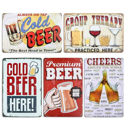 Wvu & Wvo 5 PCS Beer Wandschild Plaque Poster Beer Vintage Metall Zinn Malerei Beer Wanddekoration Retro Vintage Wand Plaque Beer Plaque Poster Hintergrund Wanddekoration 20cm x 30cm (Beer) von Wvu & Wvo