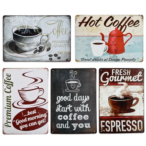 Wvu & Wvo 5 PCS Cafe Wandschild Plaque Poster Cafe Vintage Metall Zinn Malerei Cafe Wanddekoration Retro Vintage Wand Plaque Cafe Plaque Poster Hintergrund Wanddekoration 20cm x 30cm (Coffee) von Wvu & Wvo