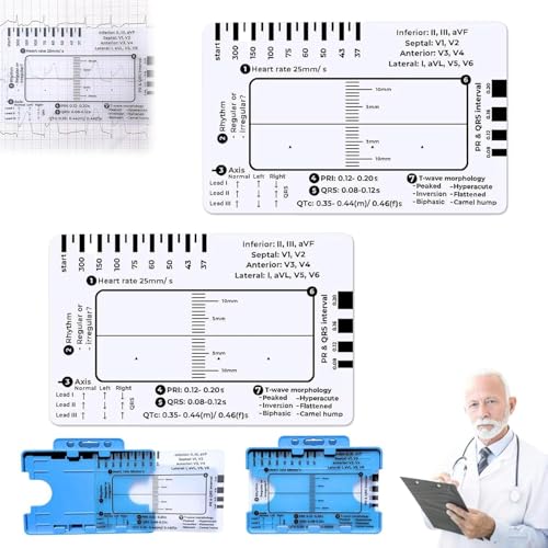 7 Step Ruler,ECG/EKG 7 Step Ruler Card for ECG/EKG Interpretation, Portable Pocket ECG EKG Card Ruler ECG Reference Guide with Protect Sheath,ECG/EKG Assessment Tool (2Pcs) von Wvu & Wvo
