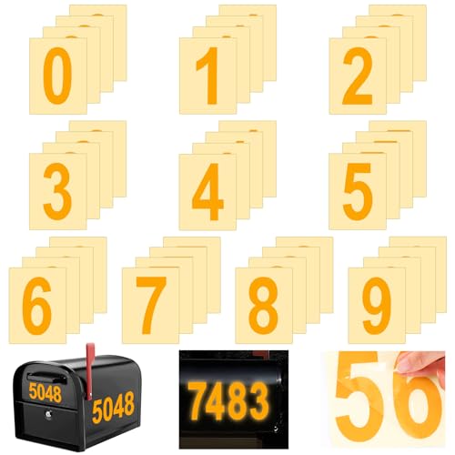 Gold Zahlen Aufkleber, Reflektieren Hausnummer Klebend, Mülltonnenaufkleber Wasserdicht, Klebezahlen 0-9 für Postkasten, Schilder, Fenster, Tür, Autos, Lastwagen, Heim(10 x 5 cm) von Wvu & Wvo