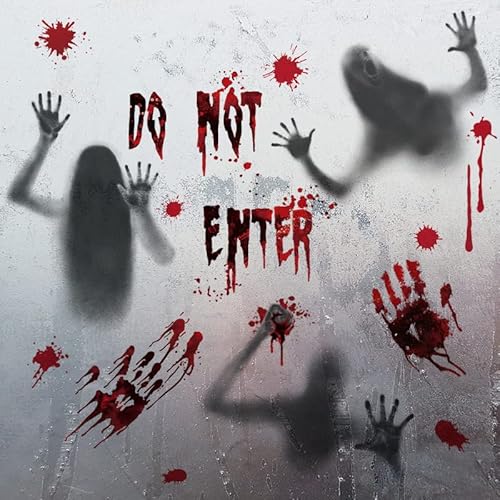 Halloween Blutige Fensteraufkleber, 12 Blätter Halloween Bloody Handprints Fußabdrücke Aufkleber Horror Bloody Handprint Decals Bloodstains Fenster Decals Bodenaufkleber Clings von Wvu & Wvo