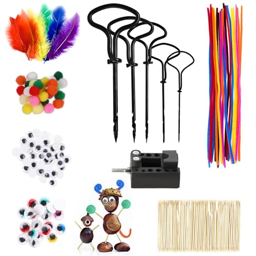 Kastanienbohrer Set, Kastanien Bastelset Kinder, Kastanienset zum Basteln mit Kastanien mit Kastanienhalter, zum DIY Basteln mit Naturmaterial von Wvu & Wvo