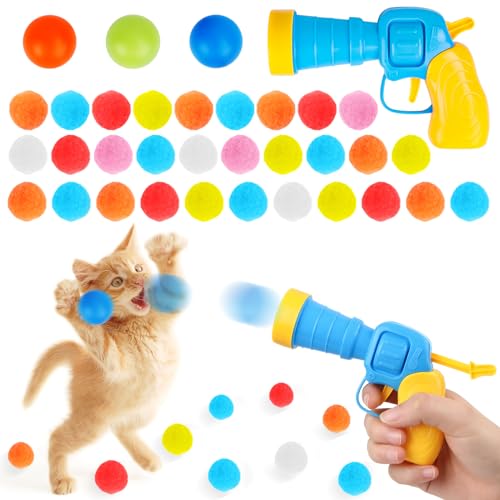 Wvu & Wvo Katzenspielzeug Bälle Launcher, Plüschball Interaktives Katzenspielzeug, Bälle und Werfer Set für Katzen, Plüschball für Interaktives Katzenspielzeug für Drinnen und Draußen(30 Bälle) von Wvu & Wvo