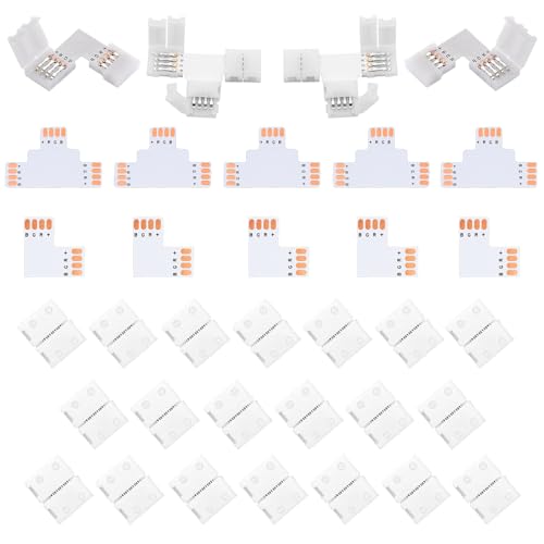 LED Strip Verbinder 4 Polig, Lötfreier LED Licht Anschluss L Form LED Leuchten Verlängerung T Form Lötfreie LED Adapter Verbinder für 8mm Weite 3535 RGB LED Strips, Led Verbinder 4 Polig von Wvu & Wvo