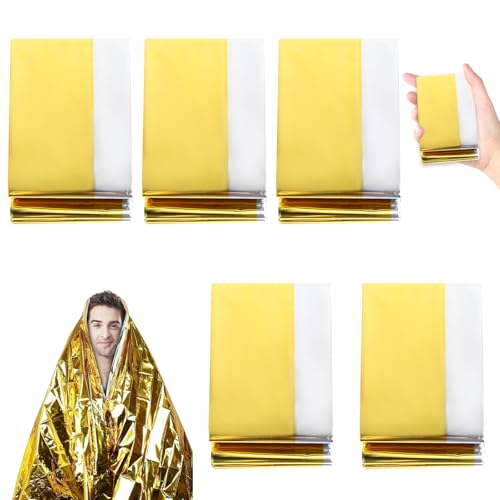 Rettungsdecke, 5 Stück Rettungsdecke Gold/Silber 210 X 160cm, Rettungsdecken, Rettungsfolie, Rettungsdecke Extra Stark, Notfalldecke, Erste Hilfe Decke Für Erste Hilfe Wandern & Camping Und Outdoor von Wvu & Wvo