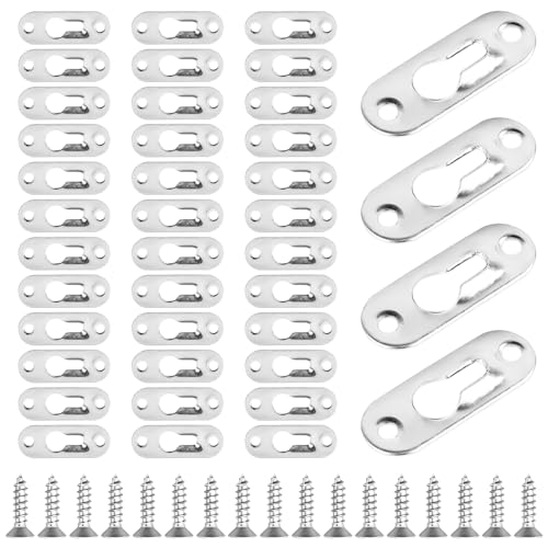 Schlüsselloch Aufhänger | 40 Stück Metall-Schlüsselloch-Aufhänger | mit Schraube Linsenkopfbeschläge | Silber Schlüssellochaufhänger | Bildaufhänger zum Aufhängen für Bilderrahmen Spiegel(45x16mm) von Wvu & Wvo