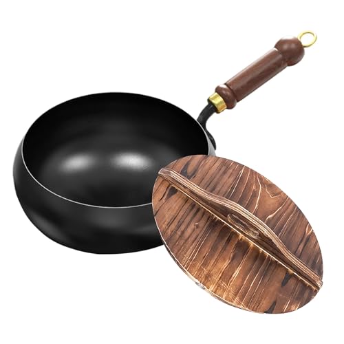 Unbeschichtete Eisenpfanne Handgeschmiedeter Topf Mit Wärmespeicherfunktion, für Küche, Vielfältige Kulinarische Stile, Rezepte, Schmiedeeisen-bratpfanne, Eisenpfanne Pfanne, Schwarz (24CM+Holzdeckel) von Wvu & Wvo