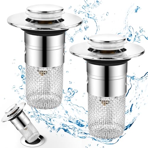 Waschbeckenstöpsel, 2 Stück Abflussstopfen mit Haarsieb für 34-40mm, Universal Pop Up Abflusssieb Ablaufgarnitur Stöpsel Waschbecken, Abflusssieb Abflussstopfen für Bad Aufsatzwaschbecken von Wvu & Wvo