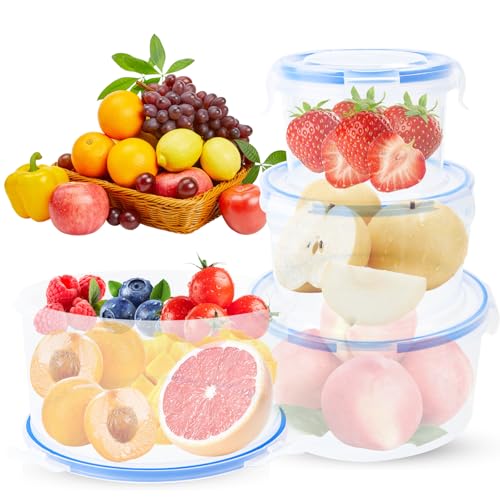 Wvu & Wvo 4 Pack Frischhaltedosen mit Deckel Luftdicht, Plastikschüssel Auslaufsicher, Meal Prep Boxen, Stapelfähig und Langlebig von Wvu & Wvo
